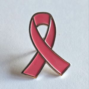 Pink ribbon brooch breast cancer pin silver tone
